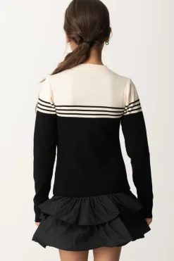 Elisabetta Franchi Bambina Abito Maglia con Gonna In TaffetàNERO/BURRO