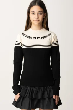 Elisabetta Franchi Bambina Abito Maglia con Gonna In TaffetàNERO/BURRO
