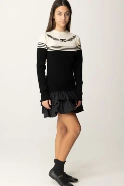 Elisabetta Franchi Bambina Abito Maglia con Gonna In TaffetàNERO/BURRO