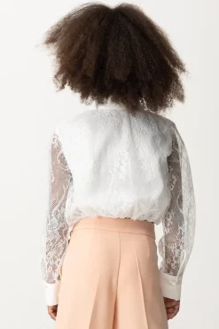 Elisabetta Franchi Bambina Camicia In Pizzo con Logo RicamatoSILK