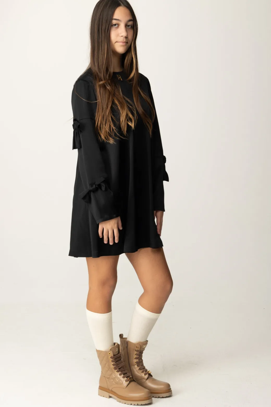 Elisabetta Franchi Bambina Abito In Crepe Satin con FiocchiNERO