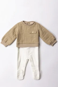 Elisabetta Franchi Bambina Tutina In Felpa con Logo EmbossedSAND/IVORY