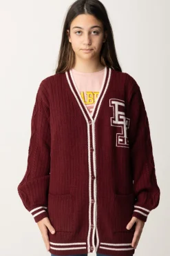 Elisabetta Franchi Bambina Cardigan In Lana Merinos con Ricamo LogoROUGE NOIR/BURRO