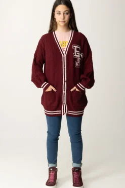 Elisabetta Franchi Bambina Cardigan In Lana Merinos con Ricamo LogoROUGE NOIR/BURRO