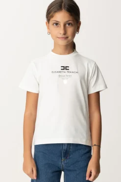 Elisabetta Franchi Bambina T-shirt con Stampa "special Series" e PlacchettaAVORIO/NERO