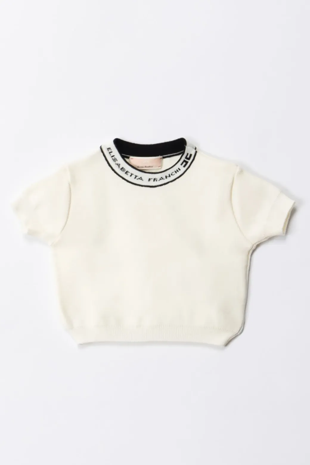 Elisabetta Franchi Bambina T-shirt Tricot con Girocollo LogatoBUTTER/BLACK
