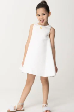 Elisabetta Franchi Bambina Abito Svasato In Duchesse con Placca LogoLIGHT CREAM
