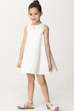 Elisabetta Franchi Bambina Abito Svasato In Duchesse con Placca LogoLIGHT CREAM