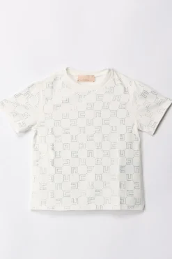 Elisabetta Franchi Bambina T-shirt con Pattern Logo In StrassLIGHT CREAM