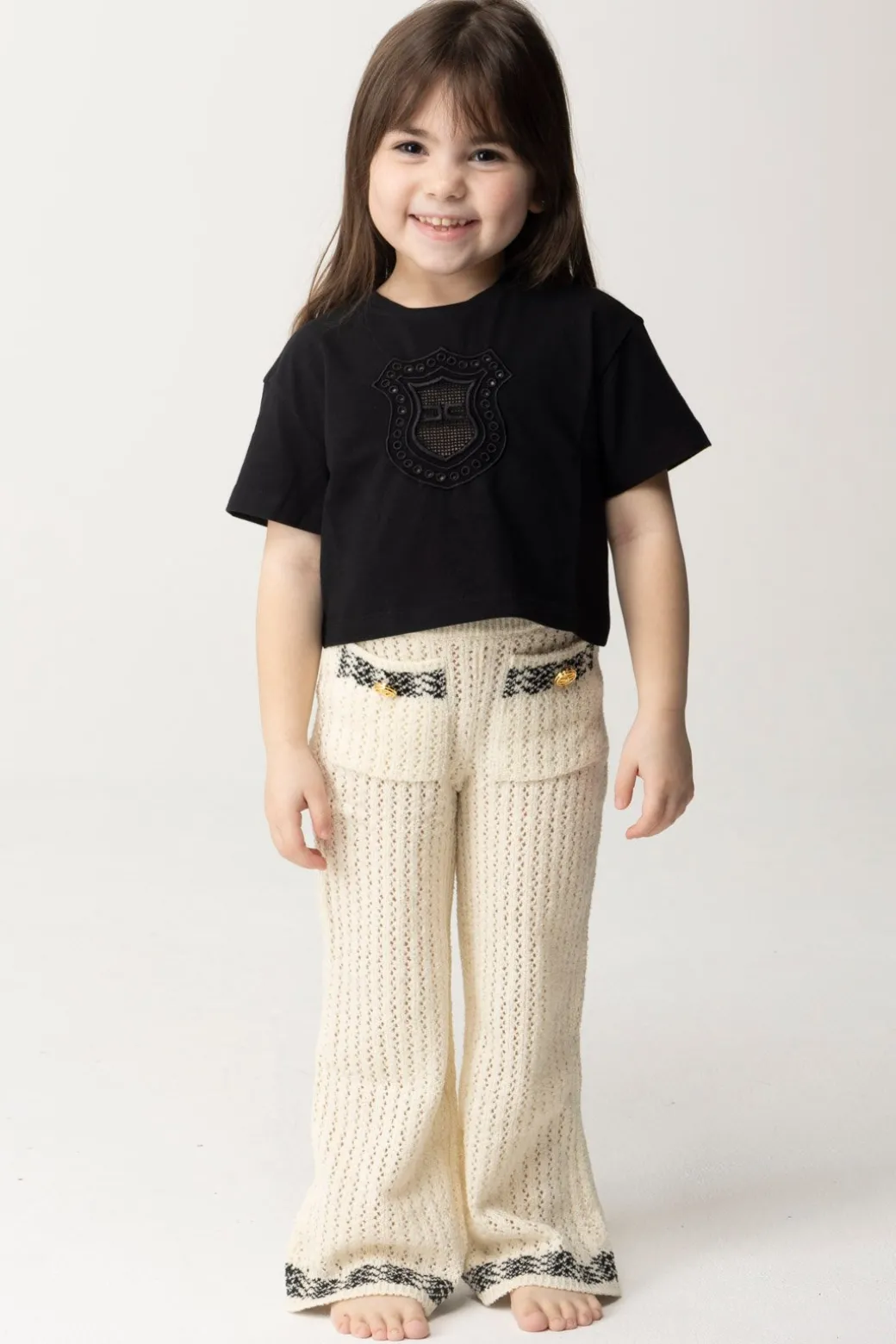 Elisabetta Franchi Bambina T-shirt con Ricamo StemmaBLACK