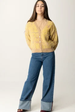 Elisabetta Franchi Bambina Cardigan Corto con Logo LetteringCAMEL/MIMOSA