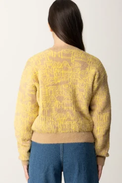 Elisabetta Franchi Bambina Cardigan Corto con Logo LetteringCAMEL/MIMOSA