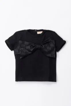 Elisabetta Franchi Bambina T-shirt con Fiocco LogatoBLACK/BLACK