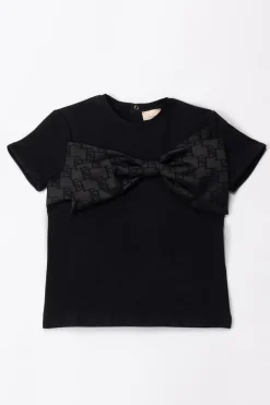Elisabetta Franchi Bambina T-shirt con Fiocco LogatoBLACK/BLACK