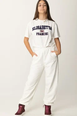 Elisabetta Franchi Bambina T-shirt Over con Ricamo Logo In Stile CollegeAVORIO/RICAMO NAVY-ROUGE NOIR