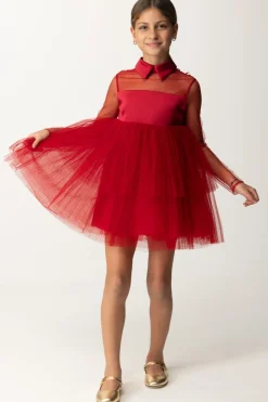 Elisabetta Franchi Bambina Abito In Tulle a Balza con CollettinoRED VELVET