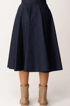 Elisabetta Franchi Bambina Gonna a Ruota In Lana con Ricamo 1998BLU NAVY