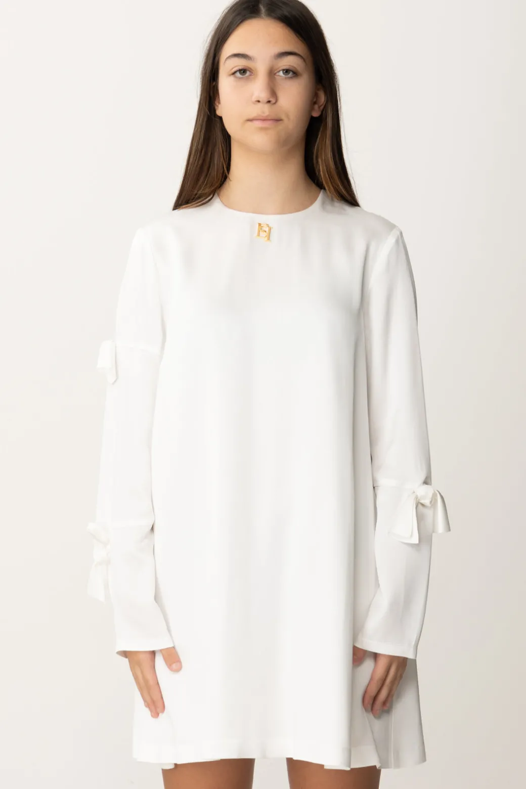 Elisabetta Franchi Bambina Abito In Crepe Satin con FiocchiPANNA CHIARO