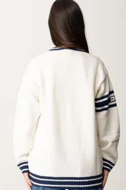 Elisabetta Franchi Bambina Maglione Scollo a V con Logo EfBURRO/NAVY