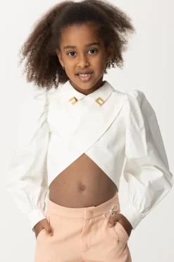 Elisabetta Franchi Bambina Camicia Cropped Ad Incrocio + Placche Panna ChiaroLIGHT CREAM