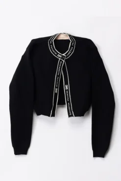 Elisabetta Franchi Bambina Cardigan Tricot con Bande LogateBLACK/BUTTER