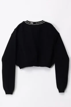 Elisabetta Franchi Bambina Cardigan Tricot con Bande LogateBLACK/BUTTER