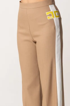 Elisabetta Franchi Bambina Pantalone con Bande Laterali e LogoCAMEL/AVORIO/MIMOSA-AVORIO