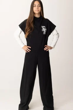 Elisabetta Franchi Bambina Tuta In Felpa Collo Alto con Patch EfNERO/RICAMO NERO-AVORIO