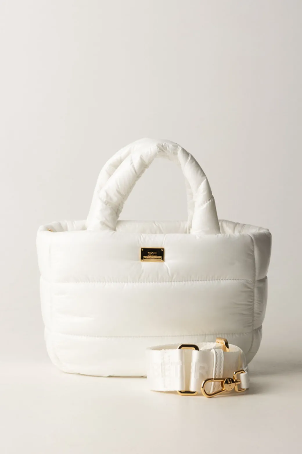 Elisabetta Franchi Bambina Borsa a Mano In Nylon ImbottitaPANNA CHIARO