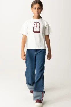 Elisabetta Franchi Bambina T-shirt con Toppa "1998"AVORIO RICAMO ROUGE NOIR