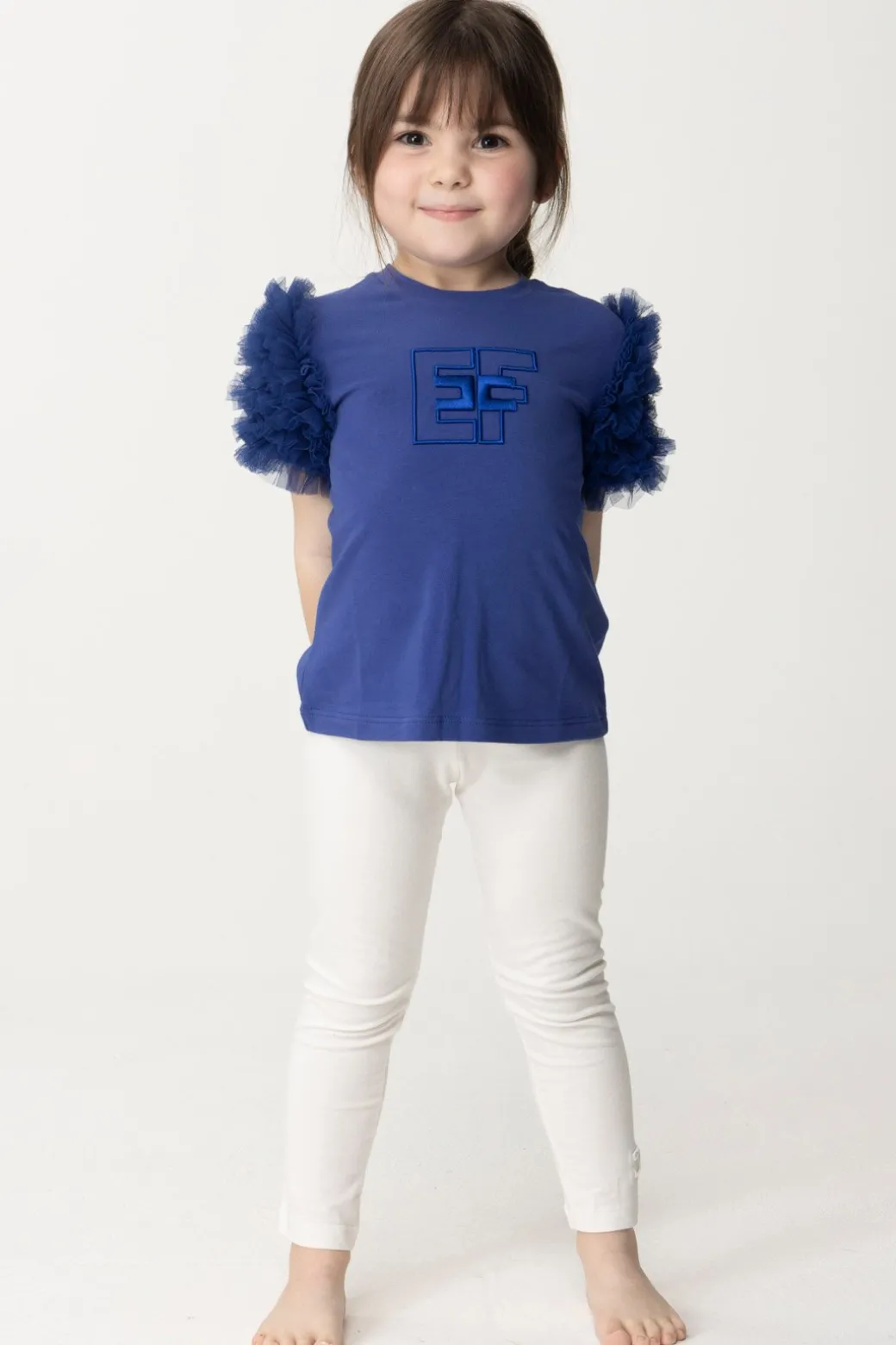 Elisabetta Franchi Bambina T-shirt con Ruches In TulleINDIGO BLUE