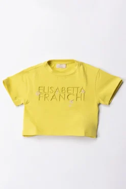 Elisabetta Franchi Bambina T-shirt con Ricamo Lettering e CharmCEDAR