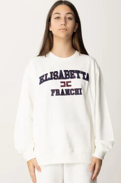 Elisabetta Franchi Bambina Felpa Over con Ricamo Logo In Stile CollegeAVORIO/RICAMO NAVY-ROUGE NOIR