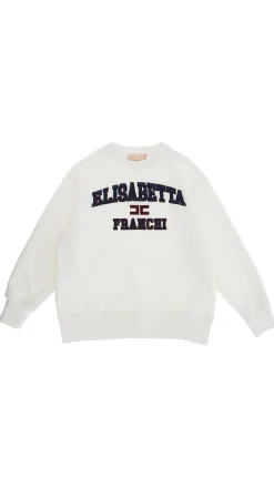 Elisabetta Franchi Bambina Felpa Over con Ricamo Logo In Stile CollegeAVORIO/RICAMO NAVY-ROUGE NOIR