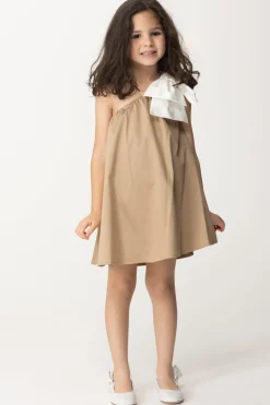 Elisabetta Franchi Bambina Abito Prendisole Monospalla con FioccoSAND/IVORY