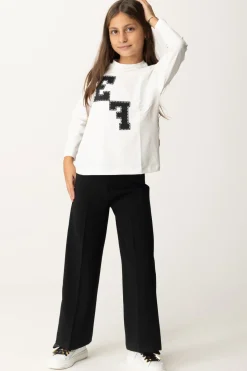 Elisabetta Franchi Bambina T-shirt Manica Lunga con Ricamo LogoAVORIO/NERO-AVORIO