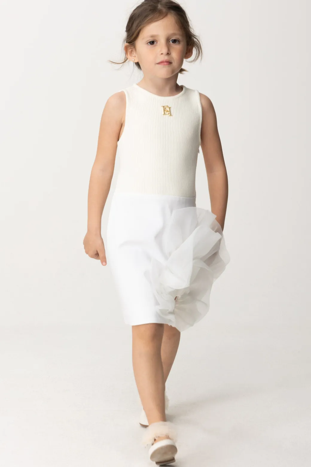 Elisabetta Franchi Bambina Abito con Dettaglio In OrganzaLIGHT CREAM