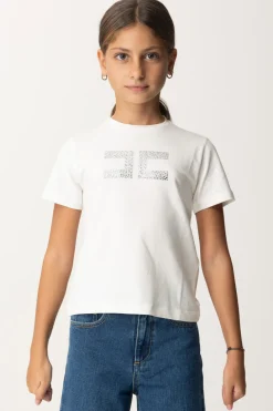 Elisabetta Franchi Bambina T-shirt con Logo In StrassAVORIO/CRYSTAL