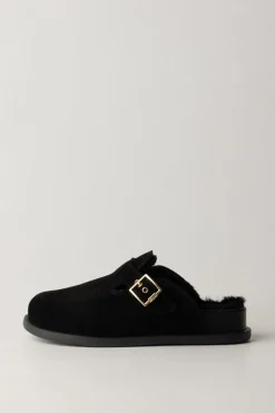 Elisabetta Franchi Bambina Sandali Ciabatta con PelliccettaNERO