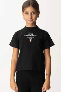 Elisabetta Franchi Bambina T-shirt con Stampa "special Series" e PlacchettaNERO/AVORIO