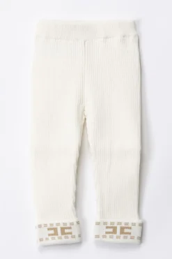 Elisabetta Franchi Bambina Leggings Tricot con Ricamo LogoIVORY/SAND