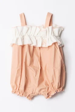 Elisabetta Franchi Bambina Pagliaccetto Bicolore con ArricciatureIVORY/DESERT ROSE