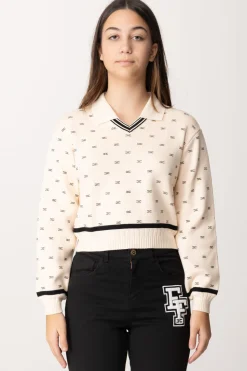 Elisabetta Franchi Bambina Maglia con Pattern Logo In StrassBURRO-NERO/NERO