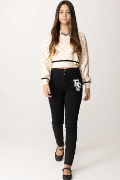 Elisabetta Franchi Bambina Maglia con Pattern Logo In StrassBURRO-NERO/NERO