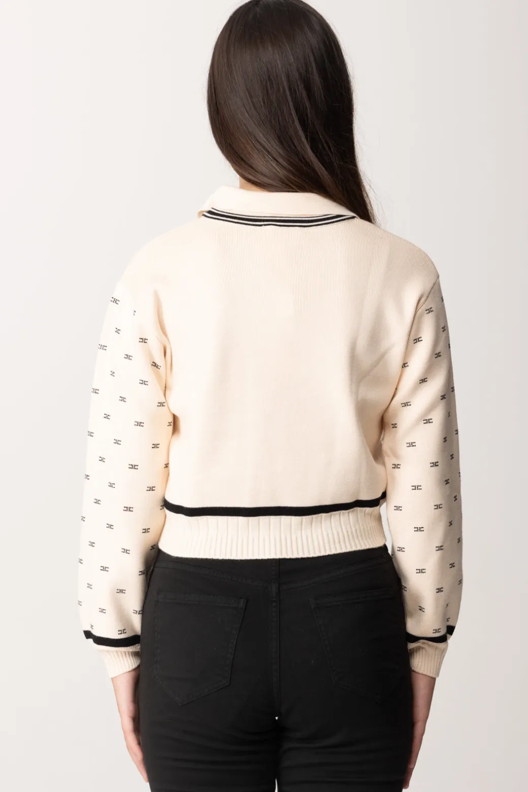 Elisabetta Franchi Bambina Maglia con Pattern Logo In StrassBURRO-NERO/NERO