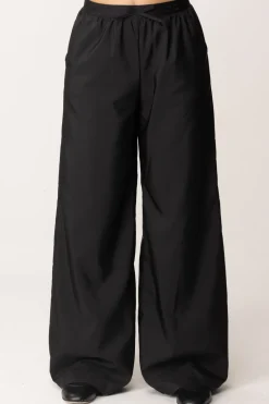 Elisabetta Franchi Bambina Pantaloni Wide Leg In Vela con FiocchettoNERO/NERO/NERO