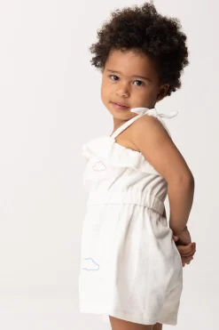 Elisabetta Franchi Bambina Pagliaccetto In Ciniglia con Ricamo NuvoleLIGHT CREAM