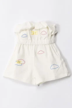 Elisabetta Franchi Bambina Pagliaccetto In Ciniglia con Ricamo NuvoleLIGHT CREAM