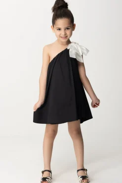 Elisabetta Franchi Bambina Abito Prendisole Monospalla con FioccoBLACK/IVORY