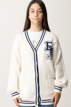 Elisabetta Franchi Bambina Cardigan In Lana Merinos con Ricamo LogoBURRO/NAVY